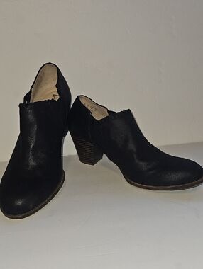 Velocity Black Slip-On Ankle Booties with Stacked Heel